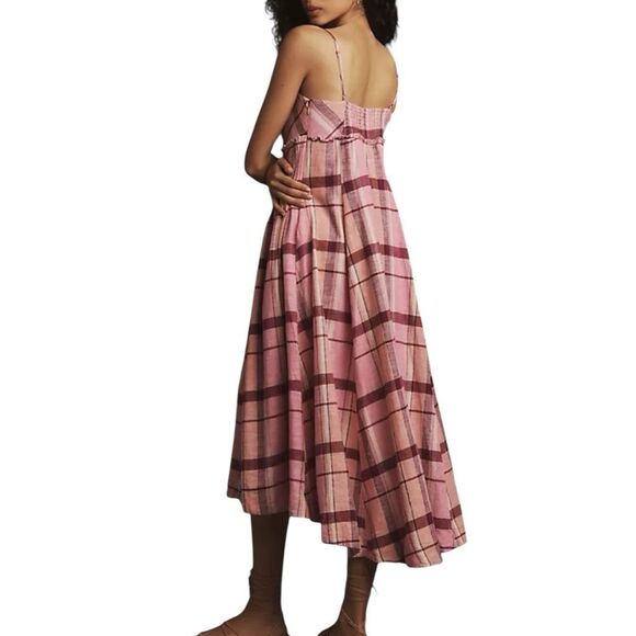 Anthropologie Maeve Linen Pleated-Waist Hanky-Hem Midi Dress linen large - Picture 7 of 13